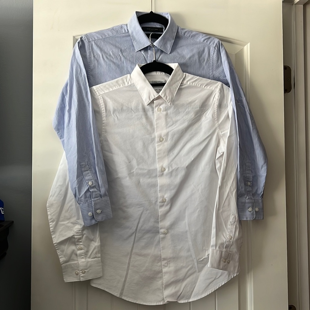Calvin Klein White Slim & Marc New York Light Blue Skinnt Dress Shirts Size 16.